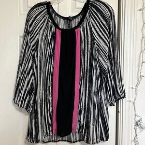 New Directions Woman Striped Blouse Pink, Black, & White Size 3X